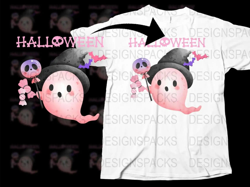 Cute Ghost Halloween T-Shirt, Spooky Cartoon Spirits, Pink and Black Tee, Unisex Ghost Graphic Shirt for All Ages