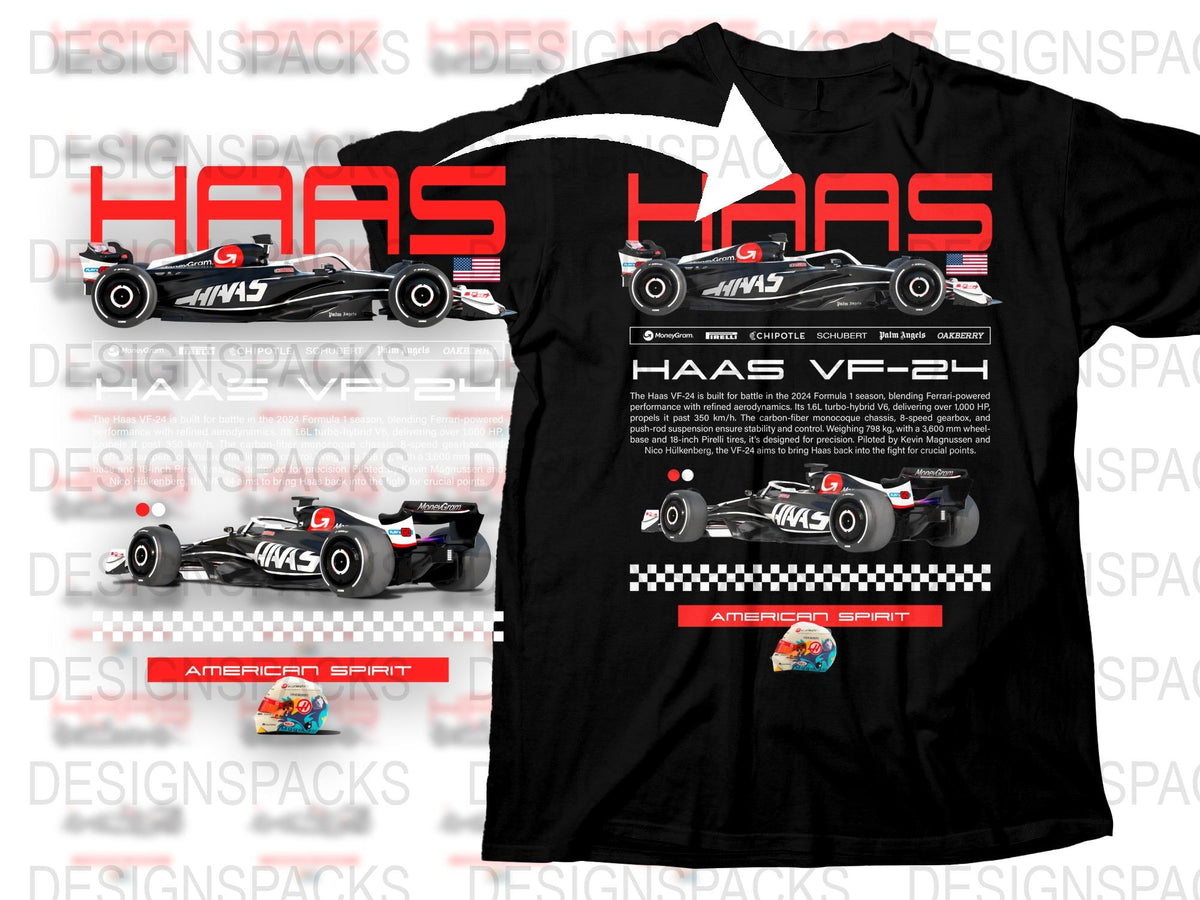 Haas VF-24 Formula One Racing Car T-Shirt, High-Quality Graphic Tee, Motorsport Fan Apparel, Unisex Sizes