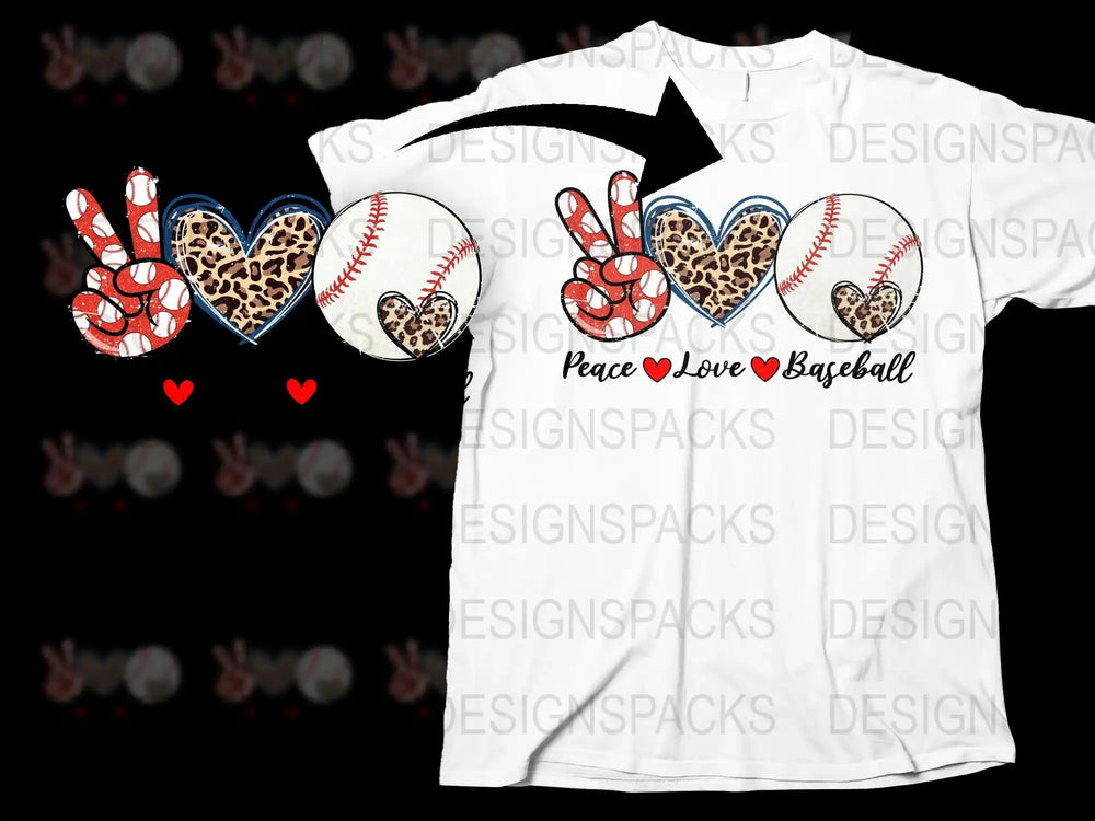 Peace Love Baseball T-Shirt, Leopard Print Baseball Heart Graphic Tee, Sporty Summer Casual Fashion Tops