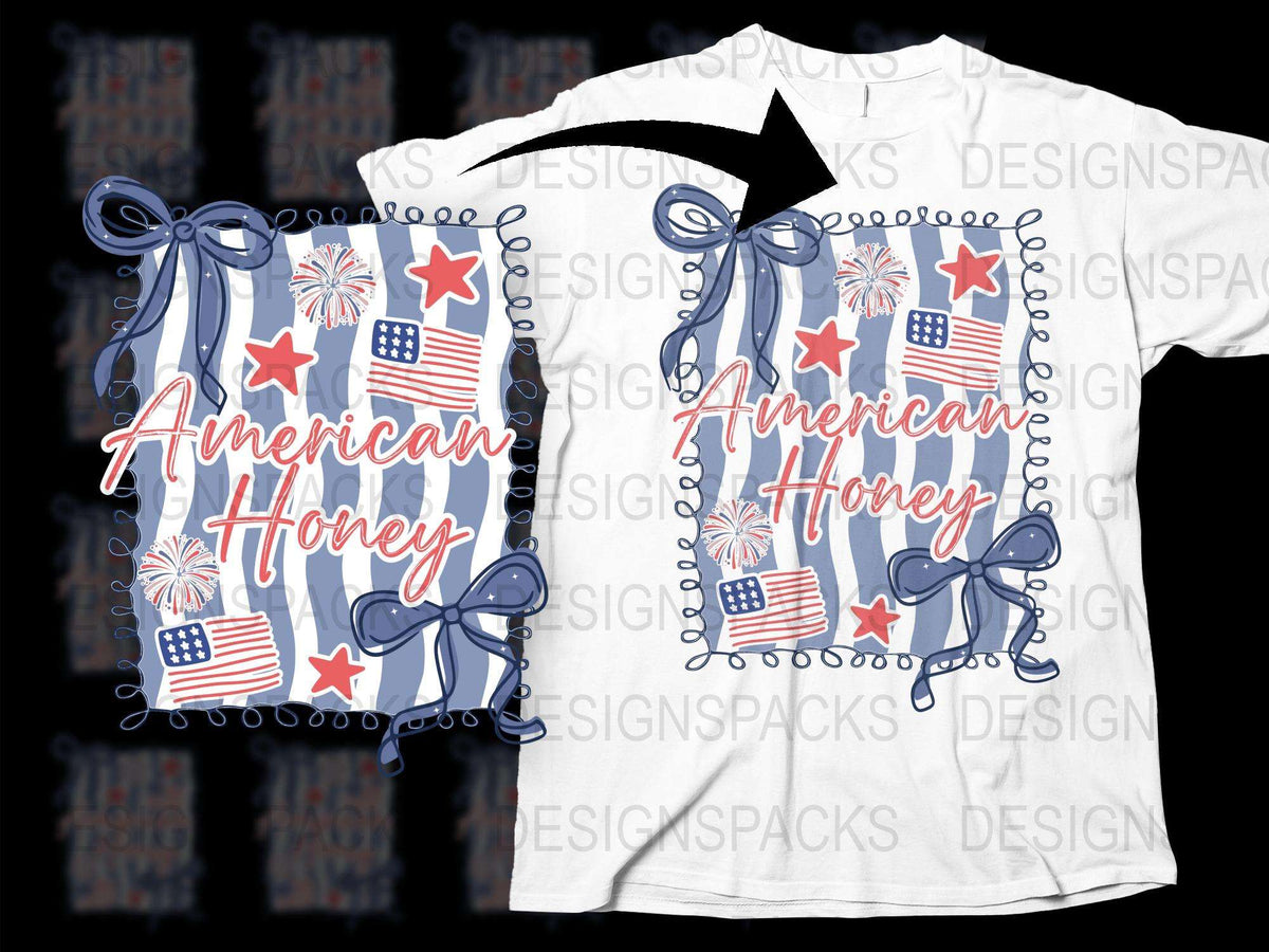 American Honey Graphic T-Shirt, Patriotic USA Flag, July Fourth Celebration, Stars and Stripes, Festive Summer Tee