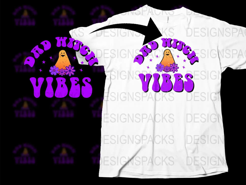 Dad Energy Vibes T-Shirt, Funny Ghost Graphic Tee, Purple White Casual Top for Men