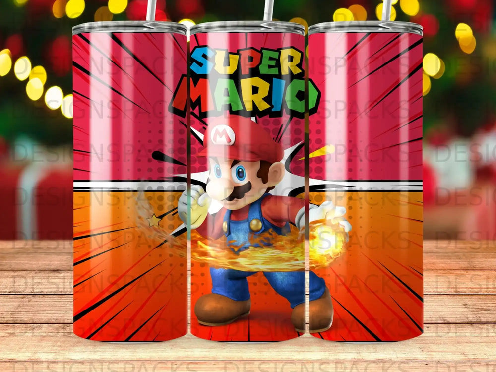 Mario character from Super Mario Bros. with fire surrounded by a red and yellow starburst pattern.