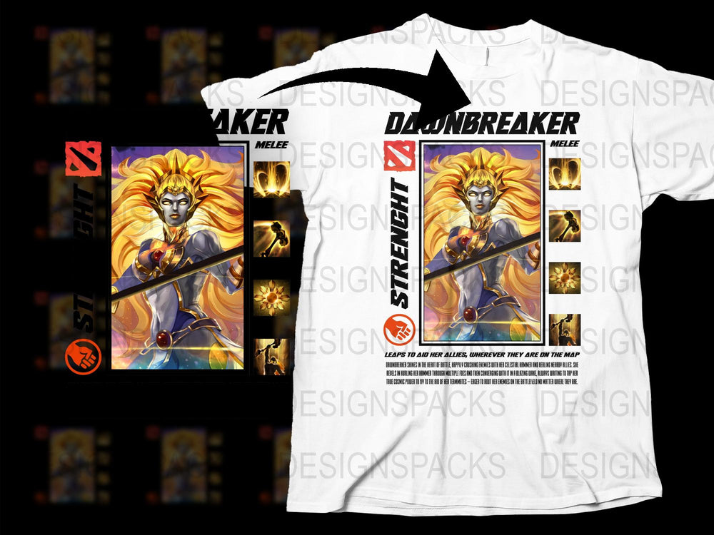 Dawnbreaker Graphic T-Shirt, Dota 2 Inspired Game Art, Vibrant Character Design Tee, Unisex Adult Clothing