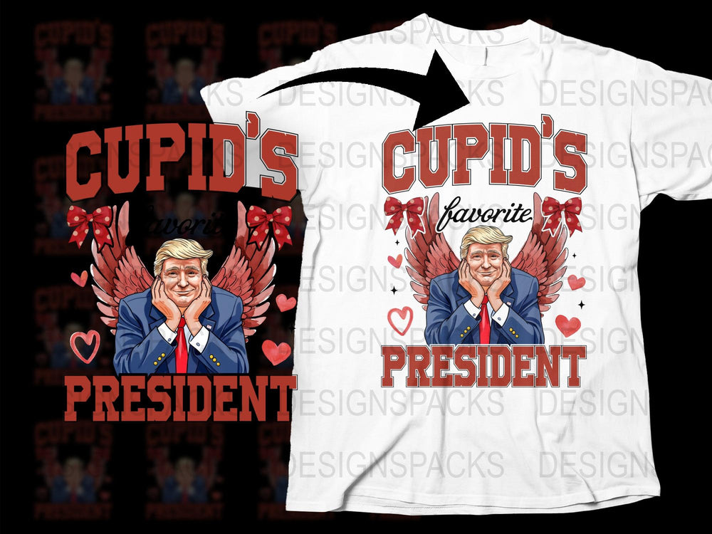 Cupid's Favorite President Themed T-Shirt, Patriotic Wings and Hearts Design, Unique Political Gift