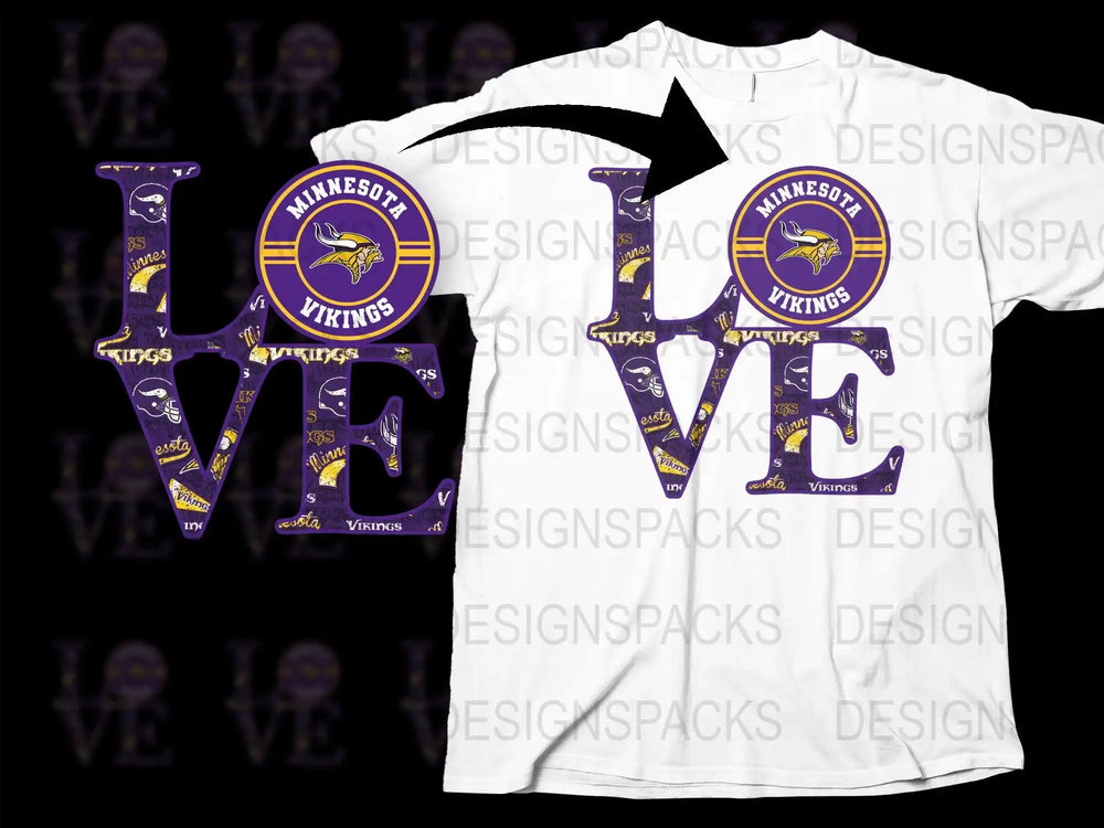 Minnesota Vikings Love Graphic T-Shirt, Purple and White Football Fan Apparel