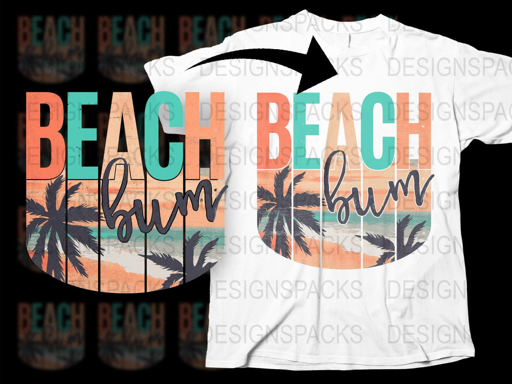 Beach Bum Graphic T-Shirt Tropical Palm Tree Design Summer Casual Wear Unisex Cotton Tee
