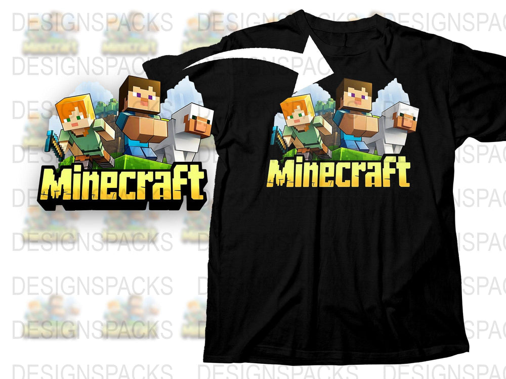 Minecraft T-Shirt, Kids Gaming Tee, Pixel Art Character Shirt, Black Cotton Top