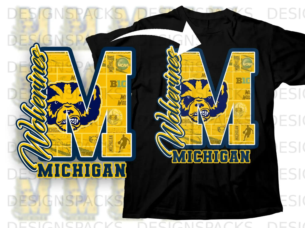 Wolverines Michigan Big M Graphic Design Shirt