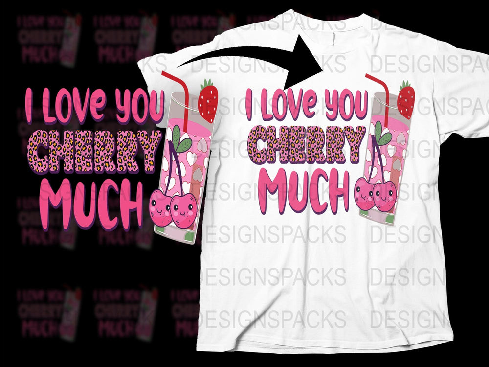Cute Strawberry Smoothie Love Pun T-Shirt, I Love You Cherry Much, Fun Fruit Graphic Tee, Valentine's Gift Idea