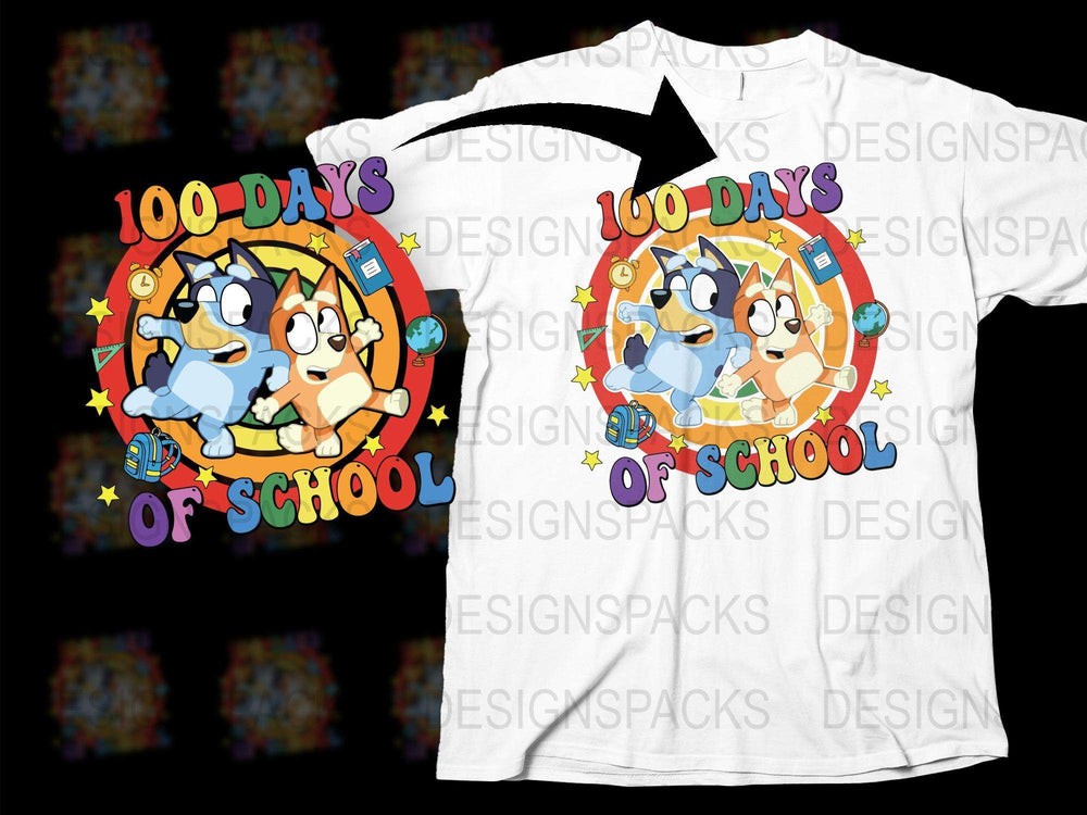 Kids 100 Days of School T-Shirt, Cartoon Fox and Books Design, Colorful Celebration Tee for Students, Unisex Children's Clothing