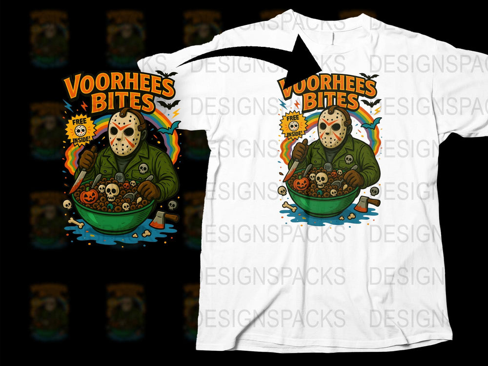 Voorhees Bites Graphic Tee, Horror Movie Fan T-Shirt, Halloween Themed Apparel, Unique Cotton Tee, Unisex Clothing Options