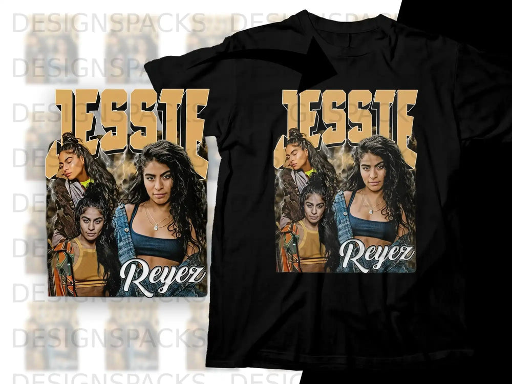 T-shirt featuring portrait of two women with "JESSIE Reyer" text.