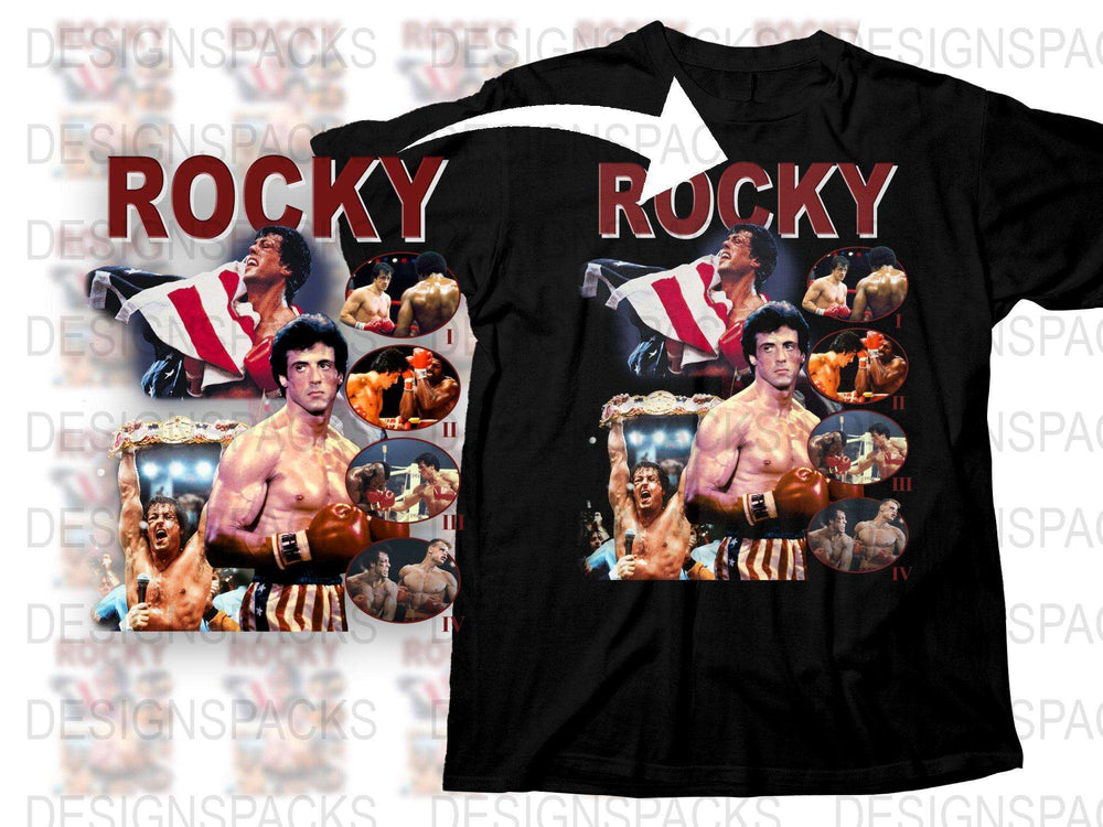 Rocky Movie Inspired Graphic T-Shirt, Vintage Film Collage Design, Sports Drama Tee, Gift for Boxing Fans