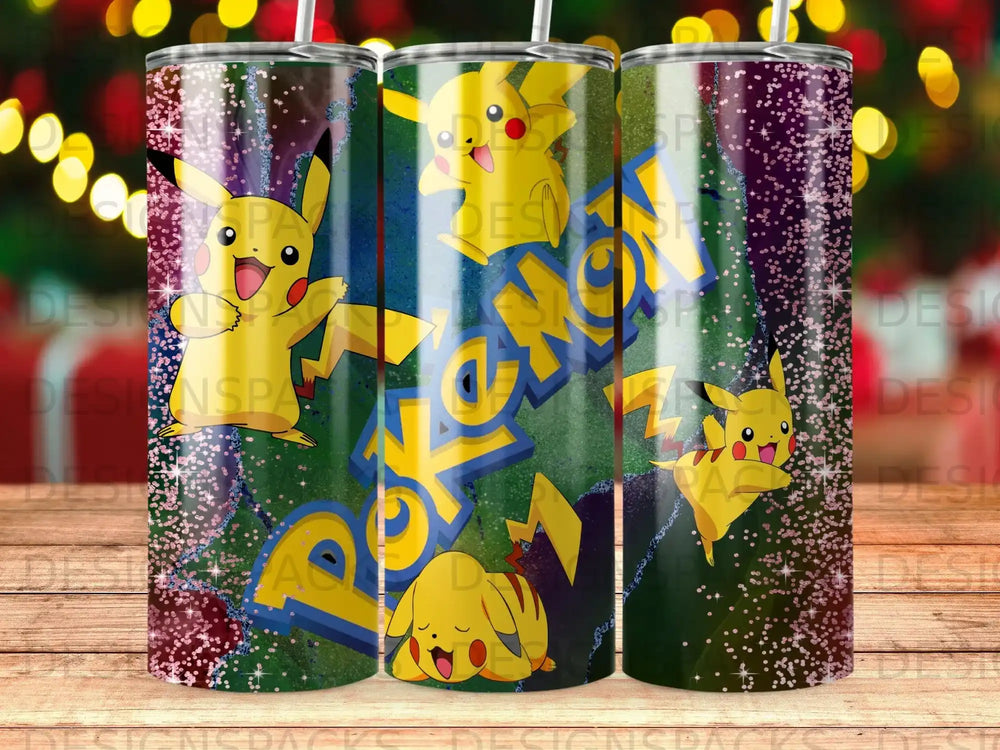 Pikachu characters on a glittery dark background with "Pokemon" text.