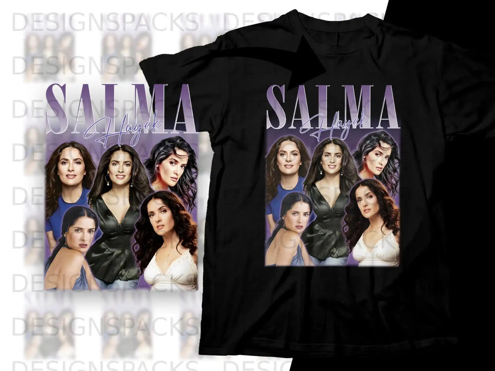 T-shirt with collage of Salma Hayek images and "SALMA" text.
