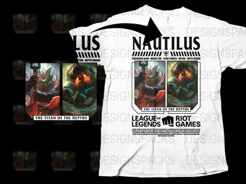 League of Legends Nautilus T-Shirt, Gaming Apparel, Titan of the Depths Graphic Tee, Riot Games Merchandise