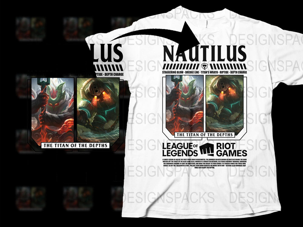 League of Legends Nautilus T-Shirt, Gaming Apparel, Titan of the Depths Graphic Tee, Riot Games Merchandise