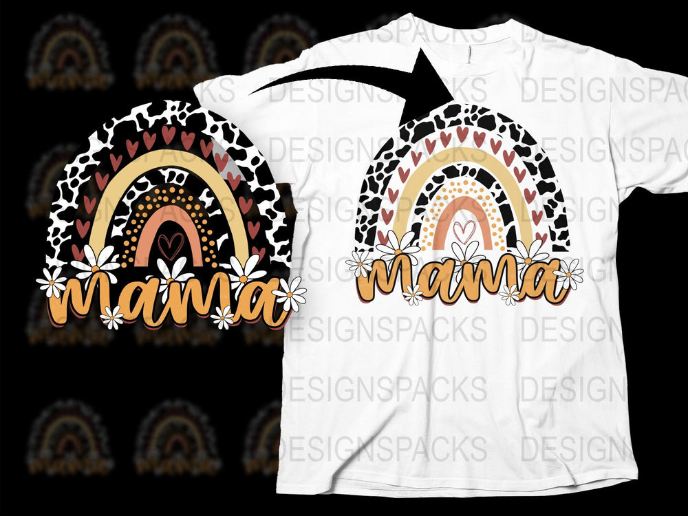 Mama Rainbow Graphic T-Shirt, Boho Floral Women's Tee, Mother's Day Gift, Stylish Casual Wear