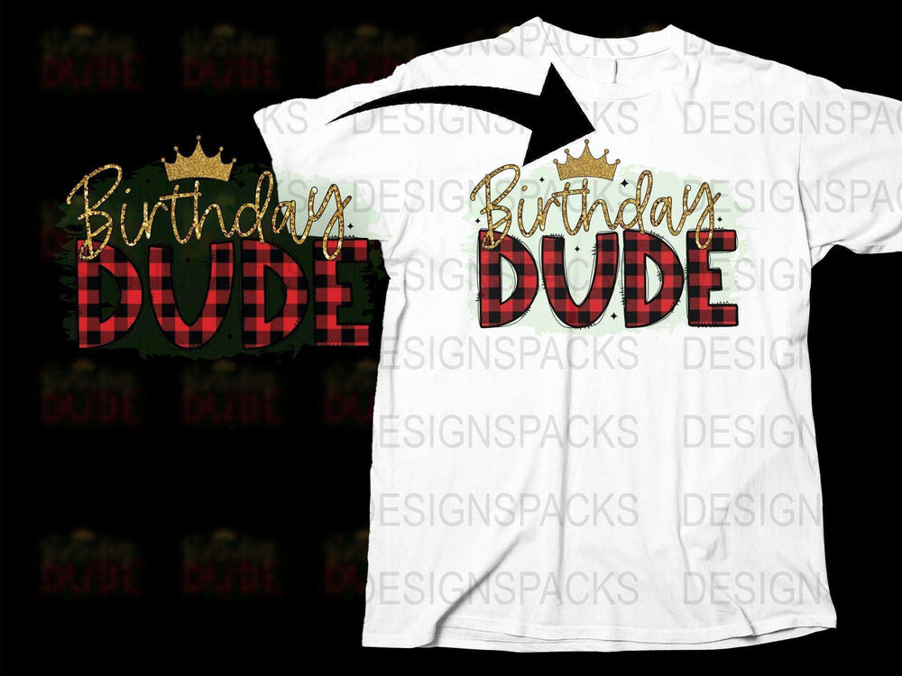 Birthday Dude T-Shirt, Boys Birthday Shirt, Buffalo Plaid Crown, Fun Kids Party Tee, Trendy Boys Birthday Outfit, Gift Idea