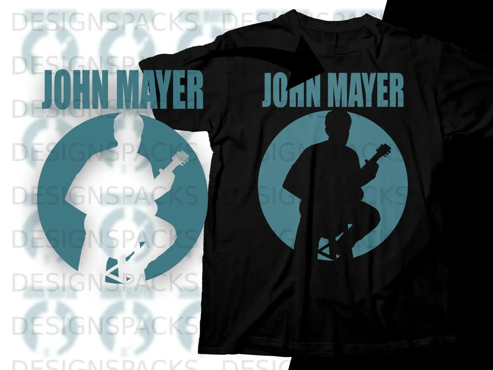 Black t-shirt with John Mayer silhouette playing guitar.