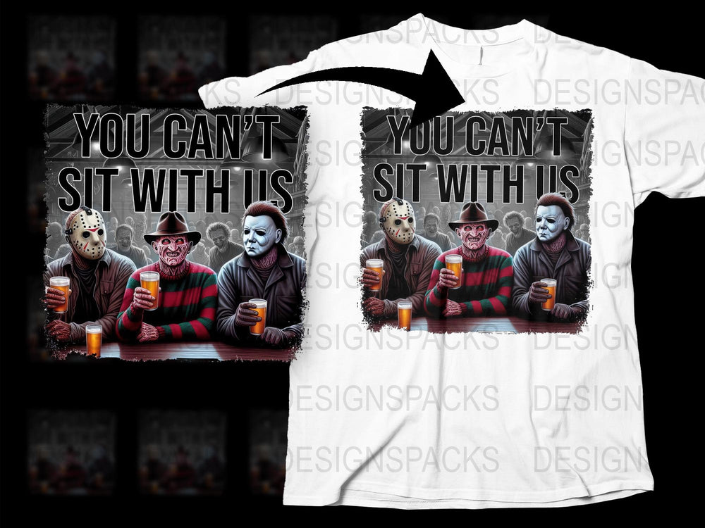 Horror Movie Icons T-Shirt, You Can't Sit With Us, Halloween Group Tee, Unisex Graphic Shirt