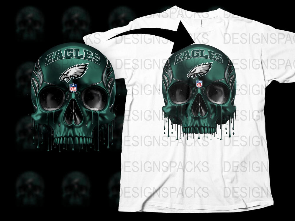 Philadelphia Eagles Skull Graphic T-Shirt, Dripping Paint Design, Sports Fan Apparel, Unique Football Team Merchandise