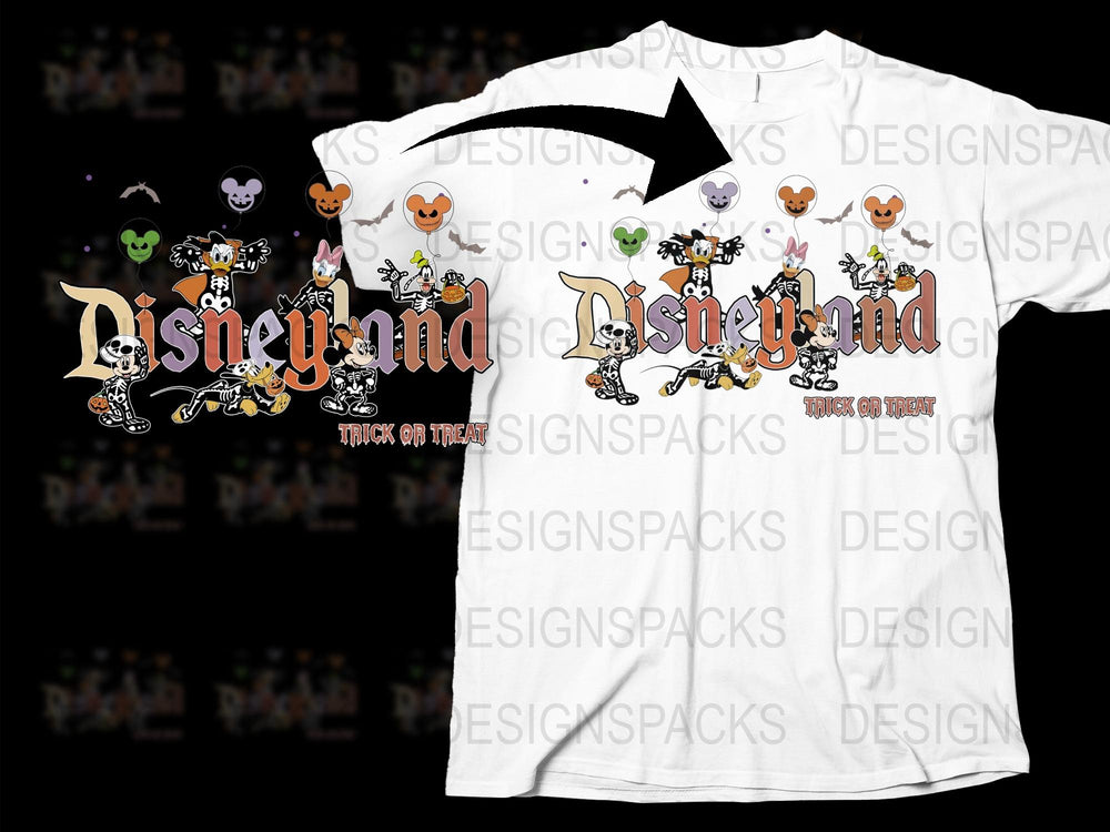 Disney Inspired Halloween T-Shirt, Trick or Treat Cartoon Characters Tee, Family Friendly Ghosts and Pumpkins Shirt