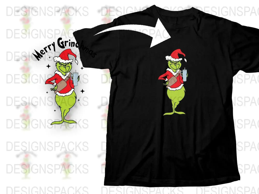 Funny Grinch T-Shirt, Merry Grinchmas Holiday Tee, Christmas Santa Hat, Black Unisex Shirt