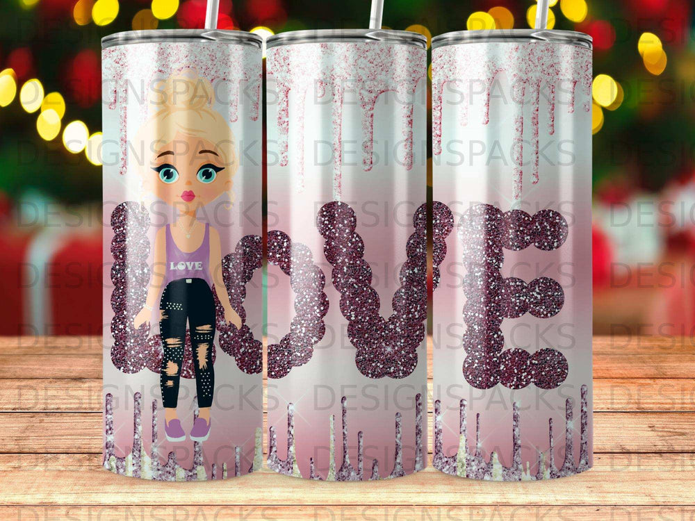 Pink burgundy glitter drip blonde girl LOVE tumbler product type