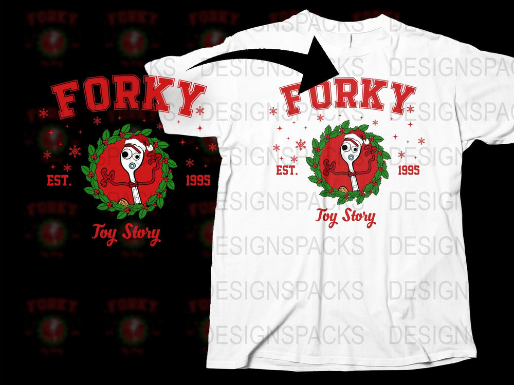 Toy Story Forky T-Shirt, Christmas Edition, Disney Pixar Film, 1995, Collectible Fan Merchandise