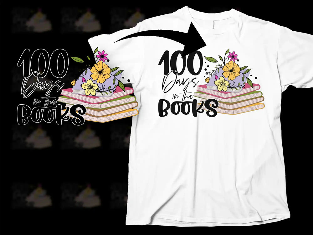 100 Days in the Books T-Shirt, Floral Book Stack Graphic Tee, Library Lover, Bookworm Gift for Readers, Teacher Apparel
