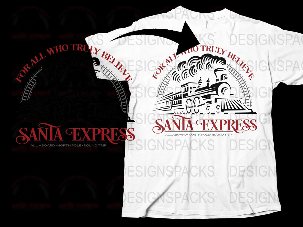 Santa Express Train T-Shirt, Christmas Believe Graphic Tee, Holiday Railroad Round Trip Shirt