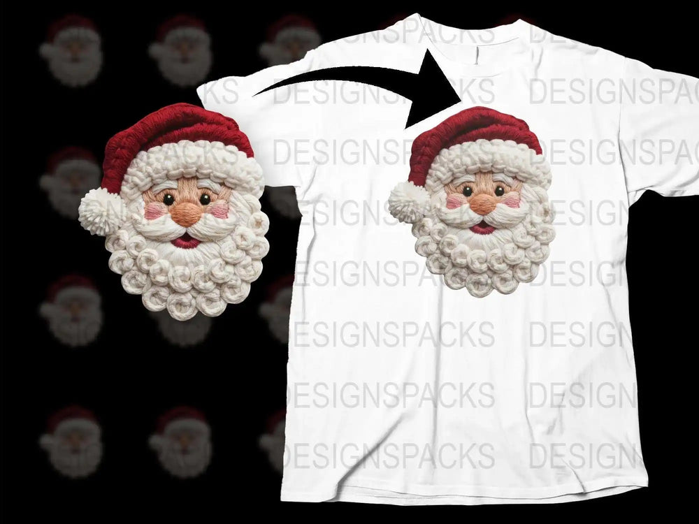 Santa Claus Face T-Shirt, Christmas Holiday Festive Apparel, Cute Santa Graphic Tee, Unisex White Cotton Shirt