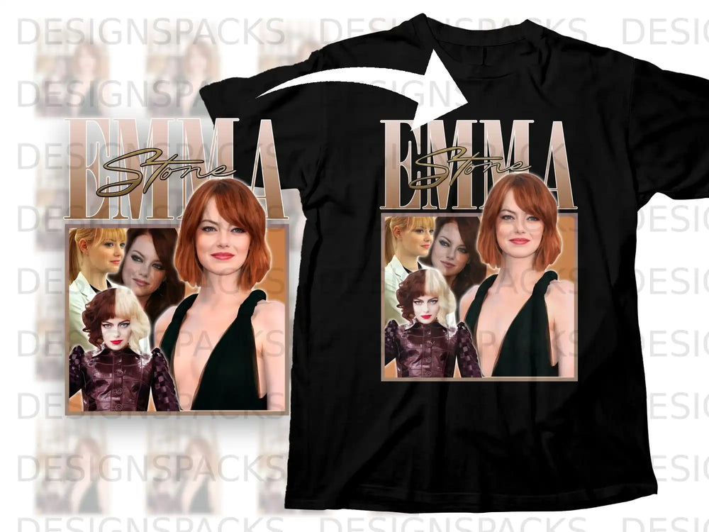 Black t-shirt with "EMMA STONE" logo and movie poster image of Emma Stone.