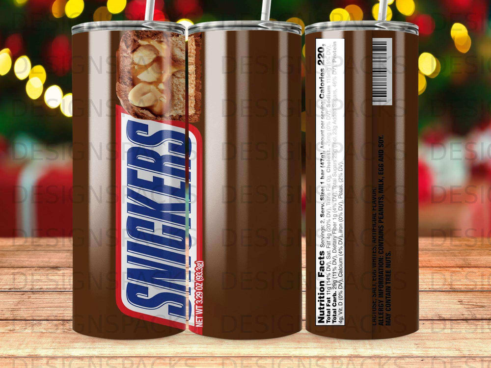 Snickers bar with nutritional information and ingredients list.