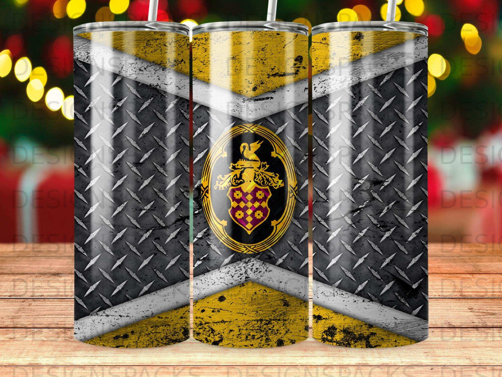 Rugged Diamond Plate Yellow White Stripes Crest Emblem Drinkware product type