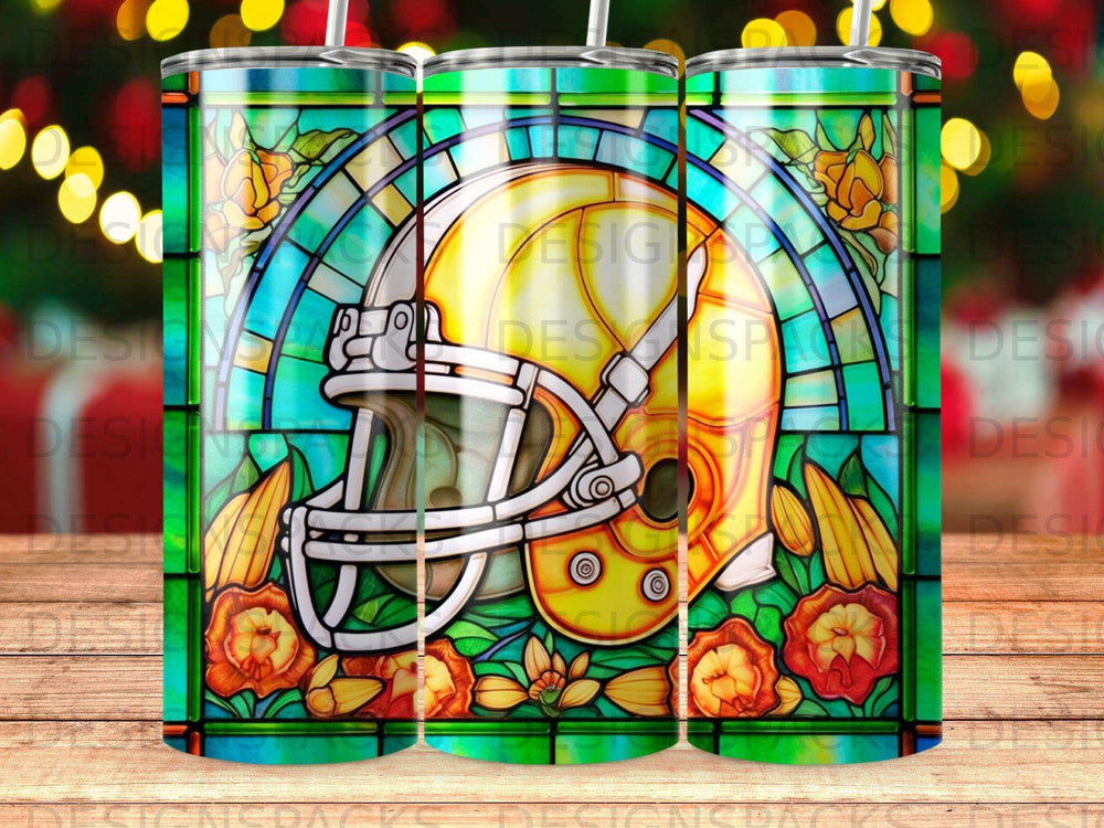 Stained glass helmet with flowers and bokeh lights.