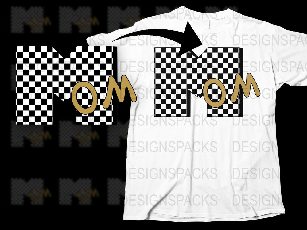 Checkered Flag Mom T-Shirt, Racing Mom Graphic Tee, Casual Sports Style, Unique Gift for Mothers