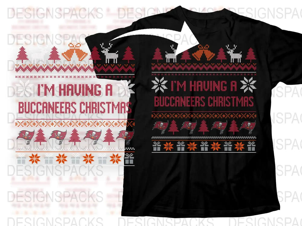 Buccaneers Christmas T-Shirt, Festive Holiday Tee, Ugly Sweater Style, Winter Apparel, Graphic Black Shirt