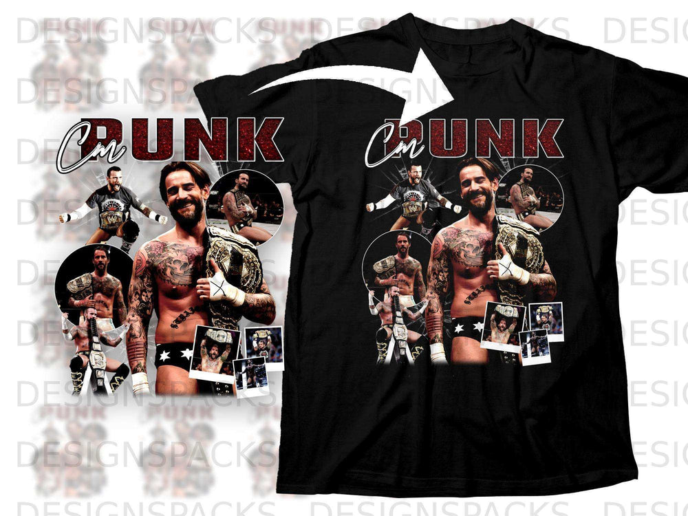 CM Punk wrestling t-shirt with multiple images of CM Punk.