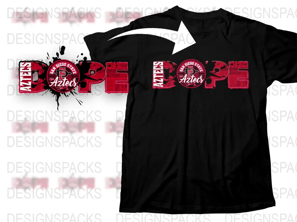 Black T-Shirt Aztecs Graphic, Red Hope and Love Text, Youthful Urban Tee