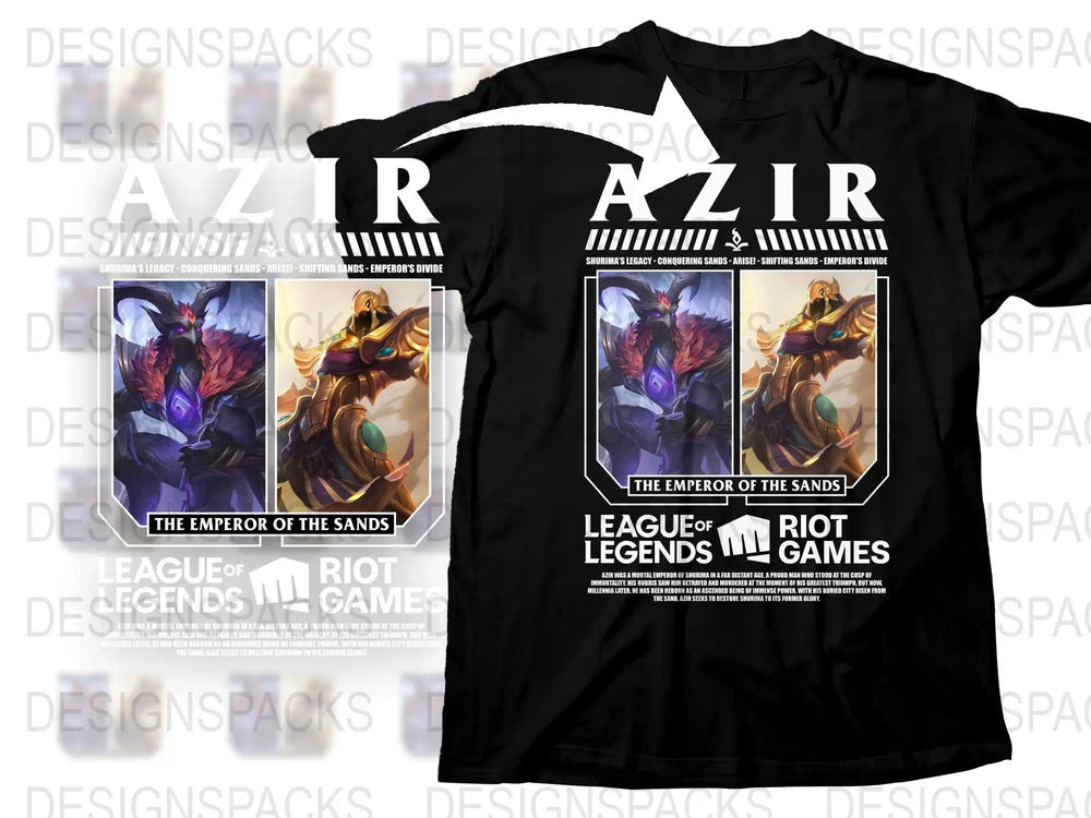 League of Legends Azir T-Shirt, Emperor of the Sands Graphic Tee, Gaming Apparel, Black Cotton Shirt