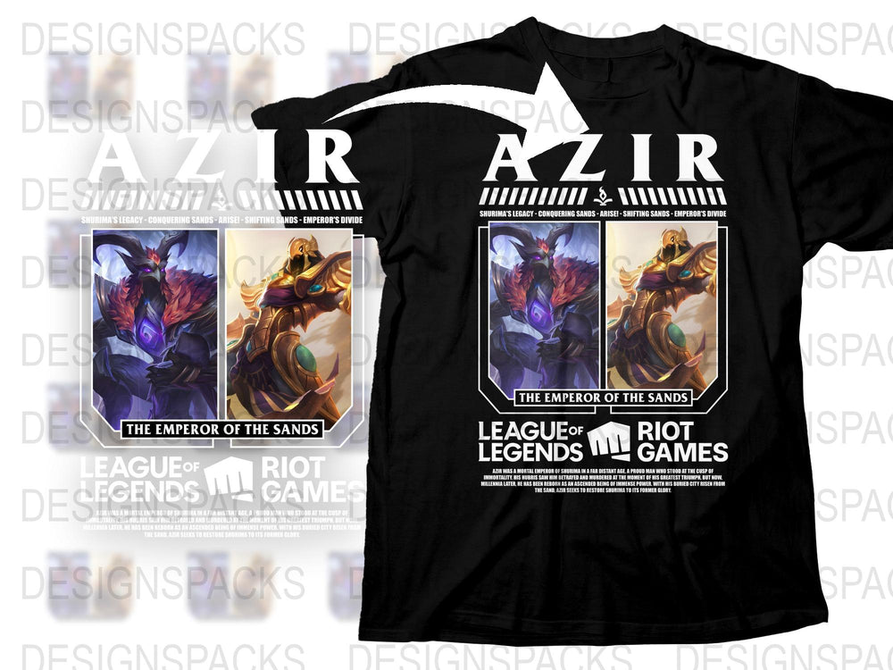 League of Legends Azir T-Shirt, Emperor of the Sands Graphic Tee, Gaming Apparel, Black Cotton Shirt