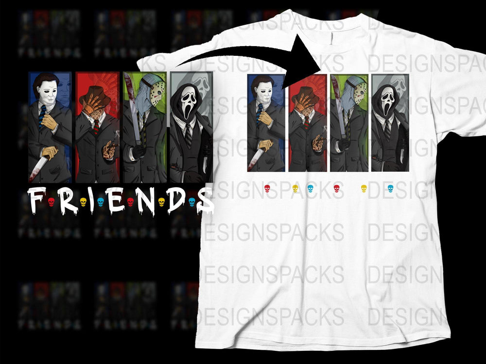 Horror Movie Characters Friends Parody T-Shirt, Funny Scary Movies Mashup Tee, Unisex Horror Film Shirt