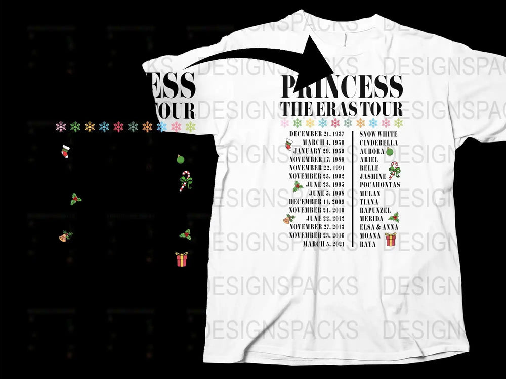 Princess Tour Graphic T-Shirt, Vintage Fairy Tale Concert Dates Tee, Quirky Fantasy Music Shirt