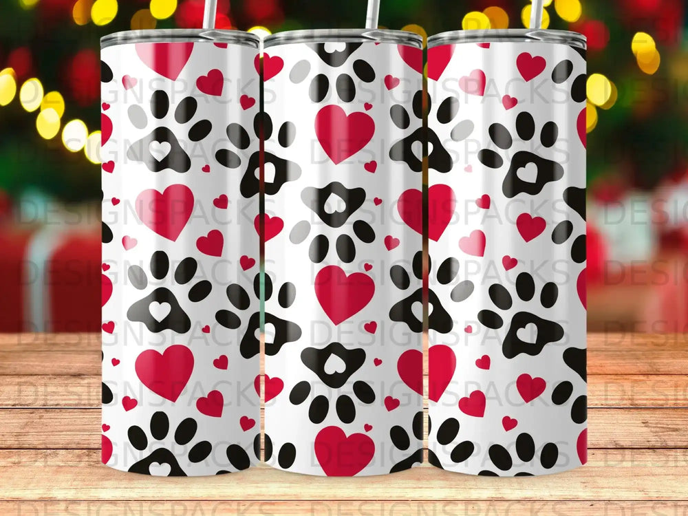 Red Hearts Black Paw Prints White Background product type