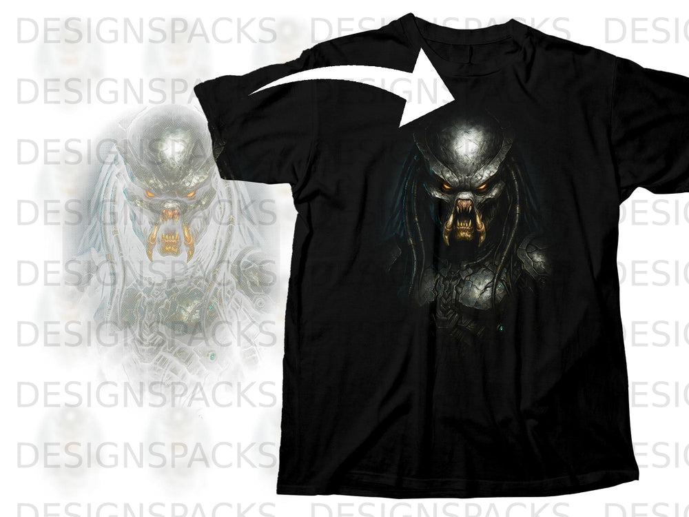 Black t-shirt featuring a detailed, close-up graphic of a Predator's menacing face.