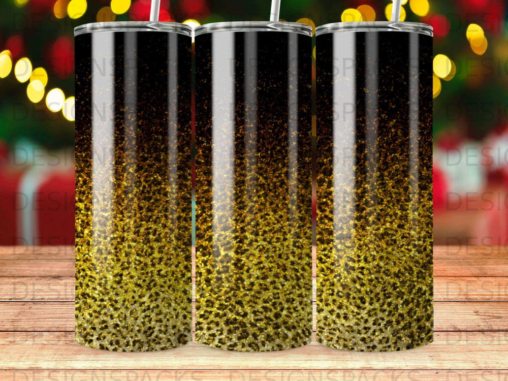 Leopard print tumbler with gold glitter and straw.