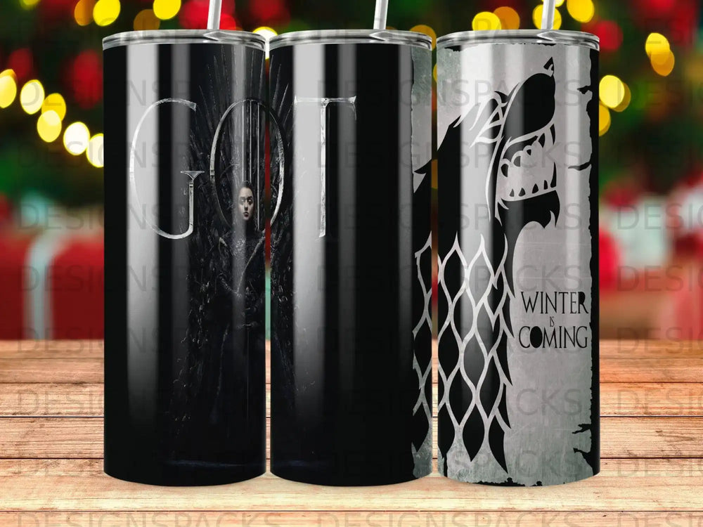 Game of Thrones tumbler with Daenerys Targaryen and direwolf design.