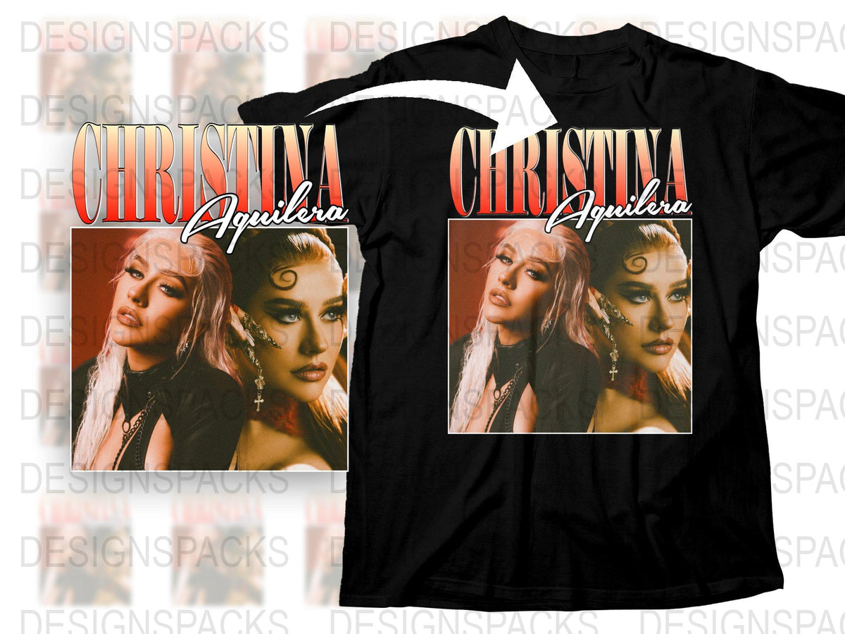 Christina Aguilera Vintage T-Shirt, Retro 90s Pop Music Tee, Black Shirt with Iconic Photos, Fan Merchandise